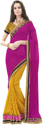 

Desi Butik Embroidered Fashion Georgette, Jacquard Saree(Pink, Yellow)