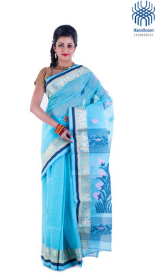 

Tantuja Woven Tangail Handloom Cotton Saree(Blue)