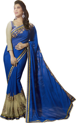 

Indian Wear Online Embroidered Fashion Georgette, Jacquard, Net Saree(Blue)