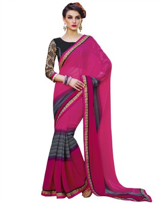 

Khoobee Self Design, Embroidered, Embellished Fashion Georgette Saree(Pink, Grey, Black), Black;grey;pink
