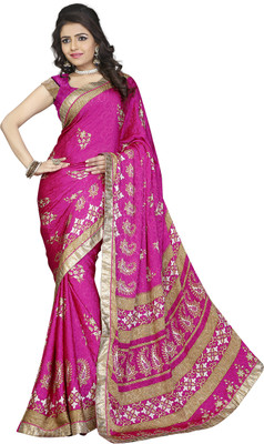 

Khoobee Self Design, Printed Fashion Silk, Crepe, Jacquard Saree(Pink, Beige), Beige;pink