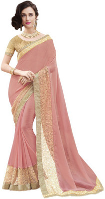 

Desi Butik Embroidered Fashion Georgette Saree(Pink)
