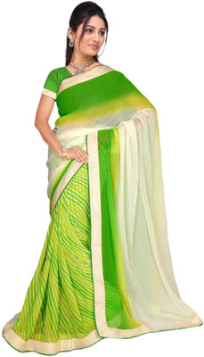 

Vardan Prints Striped Bollywood Georgette Saree(Green, White