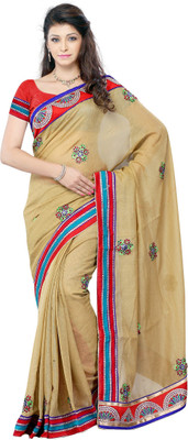 

JTInternational Self Design Fashion Art Silk Saree(Beige, Red), Multi color