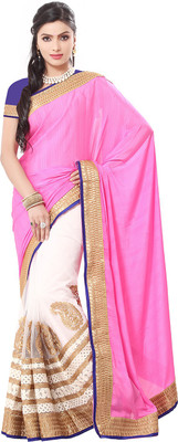 

Ishin Embellished Fashion Georgette Saree(Pink), Pink & cream