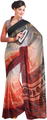 

Cenizas Printed Fashion Georgette Saree(Brown)