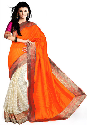

Suvastram Self Design Fashion Art Silk Saree(Orange, Beige)