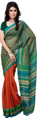 

JTInternational Striped, Printed Chanderi Handloom Art Silk Saree(Multicolor)