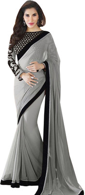 

Enjoy Fashion Hub Solid Bollywood Handloom Georgette Saree(Grey)