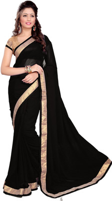 

Sourbh Sarees Self Design Fashion Georgette Saree(Black, Beige)