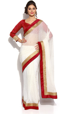 

Soch Self Design Fashion Georgette Saree(White, Red)