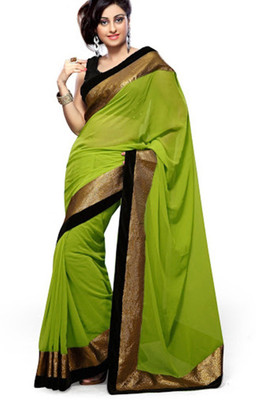 

Monika Silk Mill Plain Daily Wear Georgette Saree(Green)