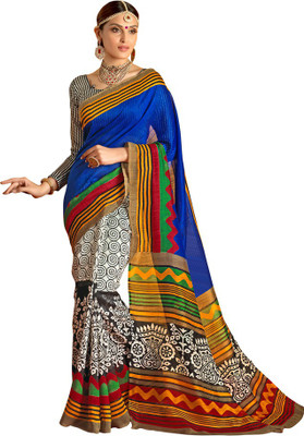 

Parisha Printed Fashion Art Silk Saree(Blue, White)