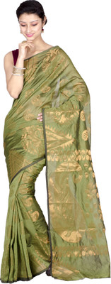 

Chandrakala Woven Banarasi Silk Cotton Blend Saree(Green), Mehendi green