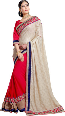 Brijraj Embellished Fashion Georgette Saree(White, Pink), Pink;white