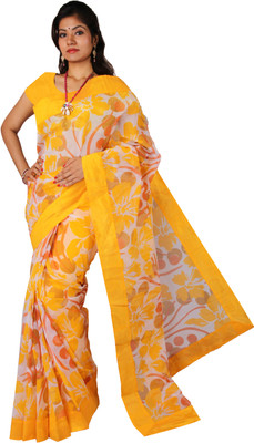 

Kanheyas Printed Daily Wear Handloom Cotton Saree(Yellow)