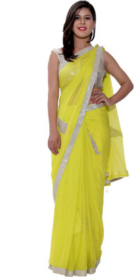 Ellegent Plain Fashion Chiffon Saree(Light Green)