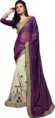 

Jiya Self Design, Embroidered, Embellished Fashion Georgette, Jacquard Saree(Purple, Beige), Beige;purple