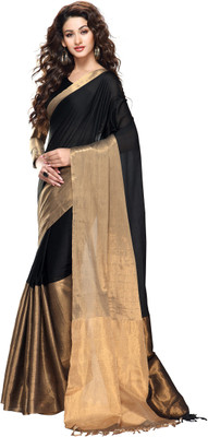 

Miraan Solid Chettinadu Handloom Cotton Saree(Black)