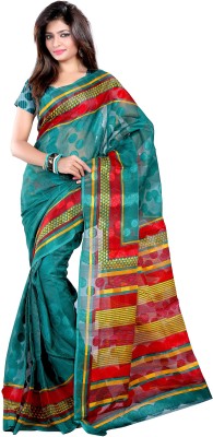 Vardan PRINTS Printed Bollywood Cotton Blend Saree(Red, Blue)