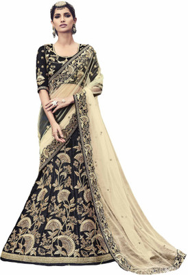 

Vishal Embroidered Bollywood Net Saree(Black, Beige), Beige;black