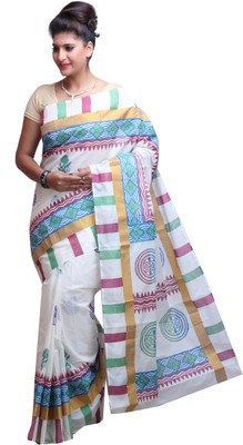 

Darps Self Design Balarampuram Cotton Saree(Multicolor), Cream
