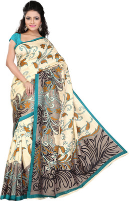 

Parisha Printed Fashion Polyester, Jacquard Saree(Beige, Blue), Cream;sky blue