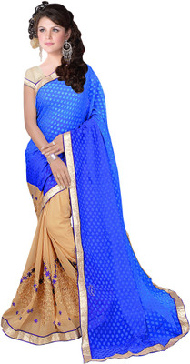 

Shree Rajlaxmi Sarees Embroidered Bollywood Chiffon, Jacquard Saree(Blue, Beige)