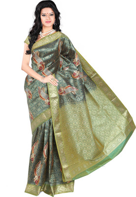 

Roopkala Silks Embellished Dharmavaram Brocade Saree(Dark Green)