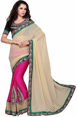 

Khoobee Self Design, Embroidered, Embellished Fashion Chiffon, Jacquard Saree(Pink, Beige, Black), Beige;black;pink