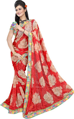 

Khoobee Printed Fashion Georgette Saree(Red, Beige), Beige;red