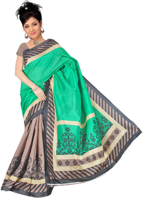 

Khoobee Self Design Fashion Silk Saree(Green, Brown), Brown;green