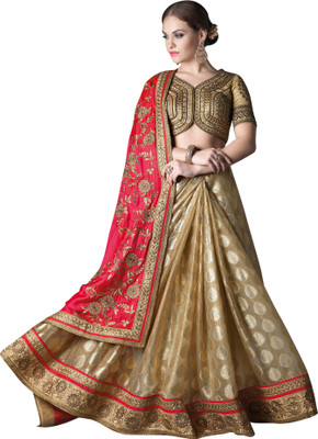 

Brijraj Embroidered Fashion Georgette Saree(Gold, Red)