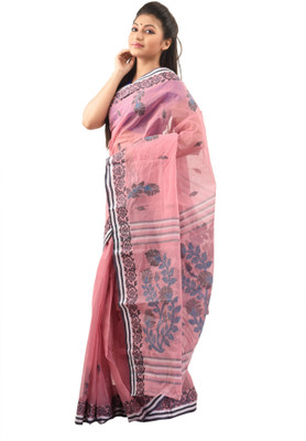 

Tantuja Self Design Tangail Handloom Cotton Saree(Red)
