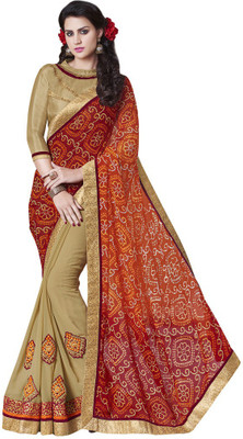

Desi Butik Embroidered Fashion Georgette Saree(Red, Beige), Beige;red