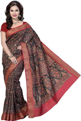

Rani Saahiba Floral Print Fashion Art Silk Saree(Black)