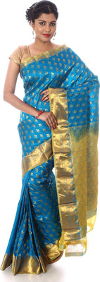 

Mahaveersilkcreations Woven Kanjivaram Pure Silk Saree(Light Blue)