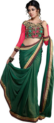 

Lovely Look Embroidered Daily Wear Georgette Saree(Green)