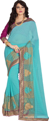 

Khoobee Self Design, Embroidered Fashion Chiffon, Jacquard Saree(Light Blue)