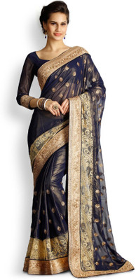 

Soch Embroidered Fashion Chiffon Saree(Blue), Navy blue