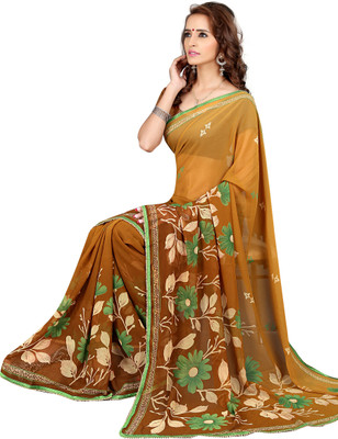 

Khoobee Self Design, Printed Fashion Georgette Saree(Brown, Multicolor)