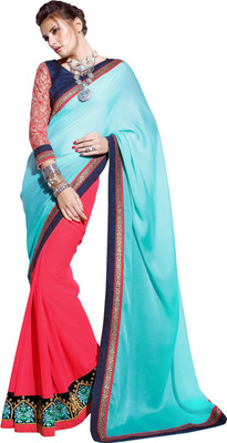 

Parisha Embroidered Daily Wear Chiffon, Georgette Saree(Light Blue, Pink), Sky blue & pink
