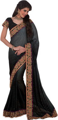 

Saara Embroidered Fashion Crepe Saree(Grey, Black), Black;grey