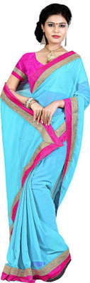 Party Wear Dresses Solid Fashion Chiffon Saree(Blue)