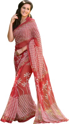 

Khushali Self Design, Printed Fashion Polycotton Saree(Red, White)