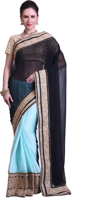 

Chirag Sarees Embellished Fashion Synthetic Georgette Saree(Multicolor, Black-blue
