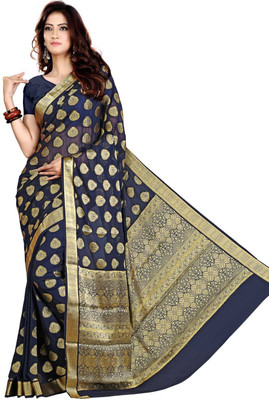 

Roopkala Silks Woven Mysore Georgette Saree(Blue), Navy blue