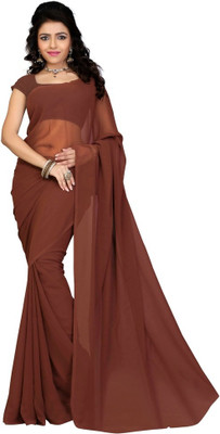

Surupta Solid Fashion Georgette Saree(Brown)
