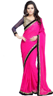 

Desi Butik Embroidered Fashion Art Silk Saree(Pink)