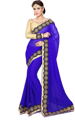 

Sourbh Sarees Solid Fashion Georgette Saree(Blue)